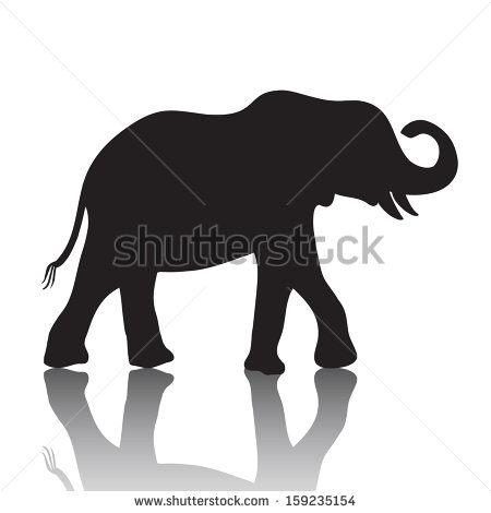 Vector Elephant Silhouette With Shadow Isolated On White Background