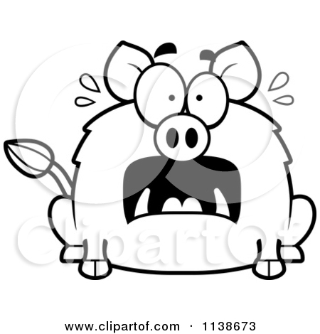 1138673 Cartoon Clipart Of A Black And White Frightened Boar Vector    