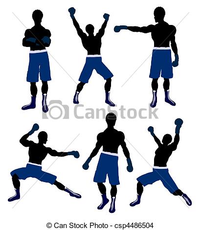 African American Male Boxing Art Illustration Silhouette On A White