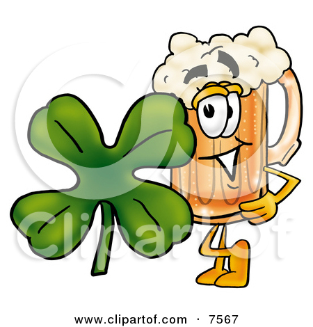 Beer Mug Mascot Cartoon Character With A Green Four Leaf Clover On St    