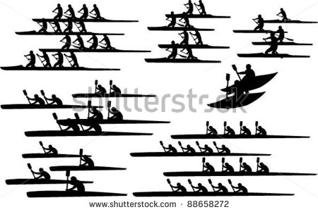 Canoes And Kayaks Racing Silhouettes   Stock Vector