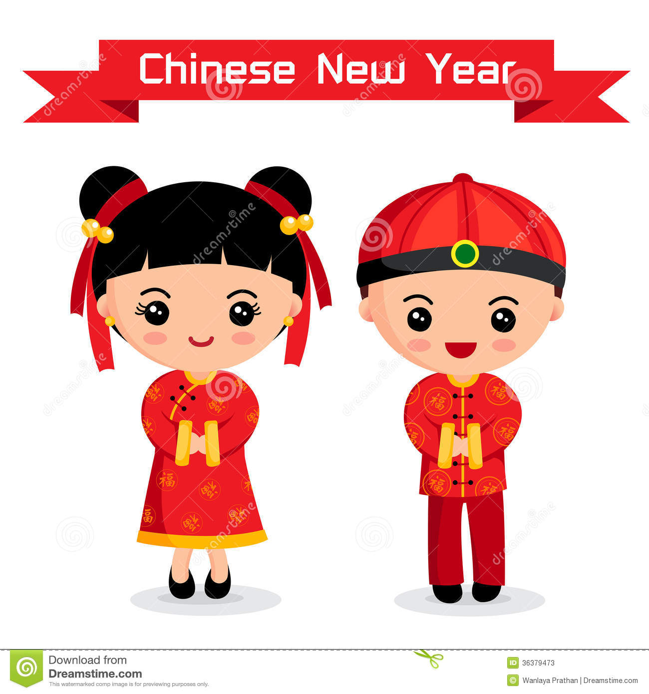 Cartoon Of Chinese Boy   Girl Chinese New Year 
