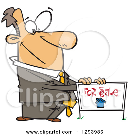 Cartoon Pleasant White Male Real Estate Agent Listing A Home For Sale
