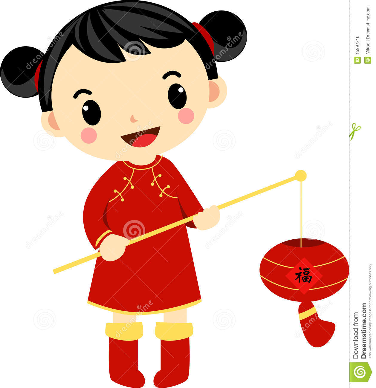 Chinese Girl And Her Beautiful Lantern  Illustration