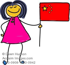 Clipart Illustration Of A Little Chinese Girl Holding A Chinese Flag
