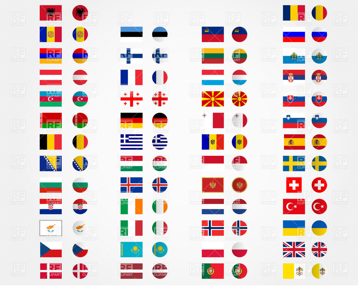 Europe And Asia Flags And Buttons Download Royalty Free Vector