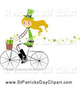     Girl Riding A Bike With Clovers In Her Basket By Bnp Design Studio