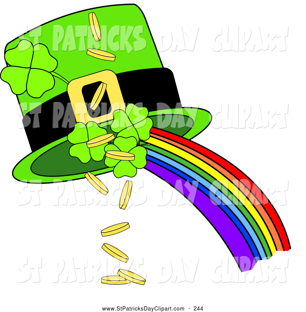     Hat With A Rainbow Shamrocks And Gold Coins On White By Pams Clipart