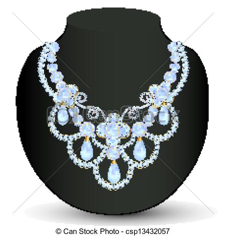 Illustration Necklace Women Blue For Marriage With Pearls And Precious