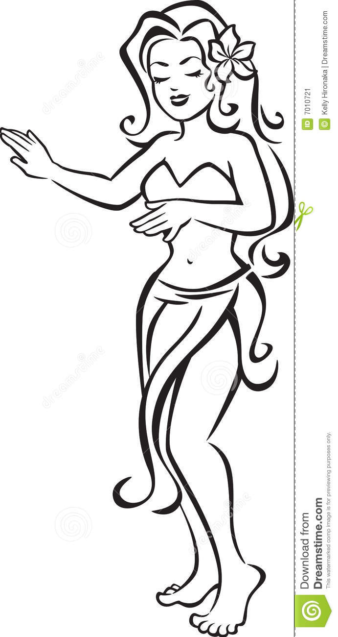 Illustration Of A Hula Girl Dancing The Hula  Black And White