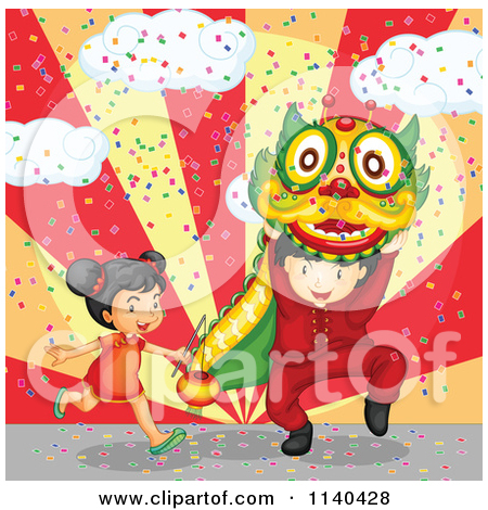 Images Of Girl Chasing A Chinese Dragon Boy Through Confetti By