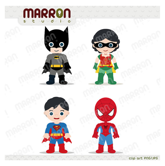 Inspired Set Batman Robin Girl Superman And Spiderman Clipart