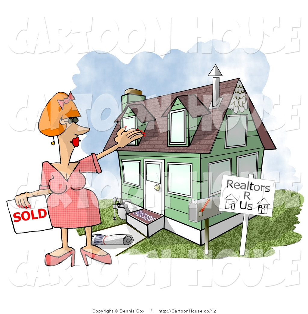 Larger Preview  Cartoon Of A Real Estate Agent Presenting A Sold House