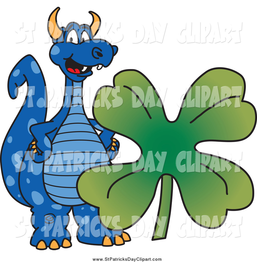 Larger Preview  Clip Art Of A Blue Dragon Wth A St Patricks Day Clover    