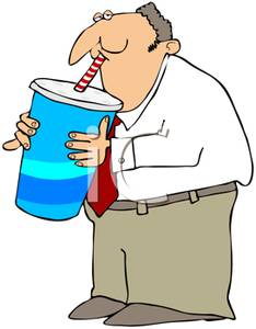 Man Drinking An Extra Large Soda   Royalty Free Clipart Picture