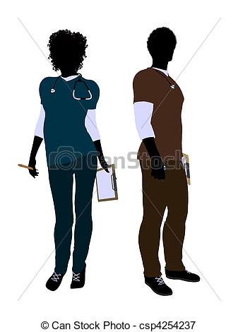 Of African American Female And Male Doctor Silhouette   African