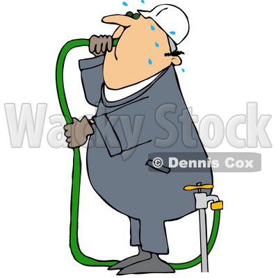 Rf  Clipart Illustration Of A Thirsty Worker Man Gulping Hose Water