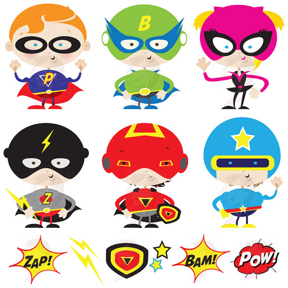 Super Heroes Clipart Cute Superhero Birthday Party Clip Art Digital    
