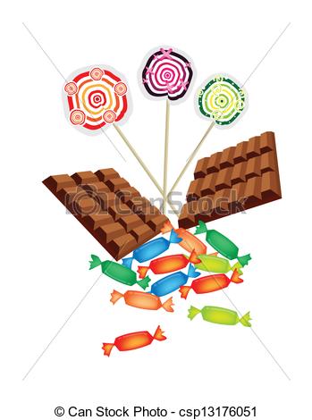     Wrapped Hard Candy And Colorful Lollipops Isoleted On White Background