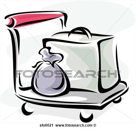 Airport Cart With Suitcase And Carry On Bag Sfo0021   Search Clip Art