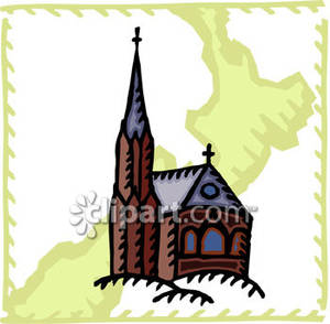 And Old Church With A Tall Bell Tower   Royalty Free Clipart Picture