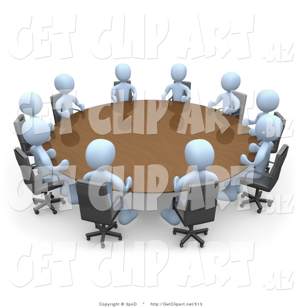 Art Of A Group Of Light Blue People Sitting Around A Conference Table