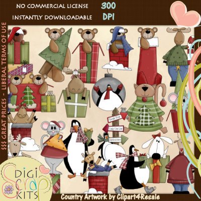     Bb Clip Art    Christmas Critters   Winter Primitive Country Clipart