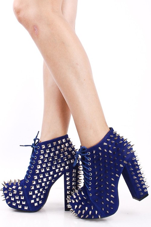 Blue High Heels With Spikes And High Heel Booties