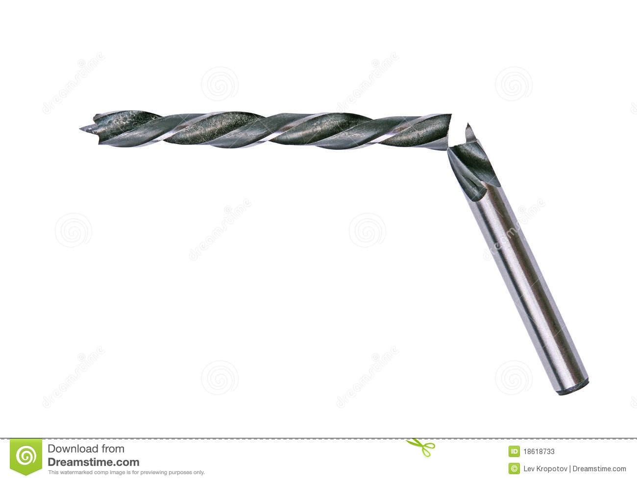 Broken Drill Bit For Woodworking Isolated On White Background