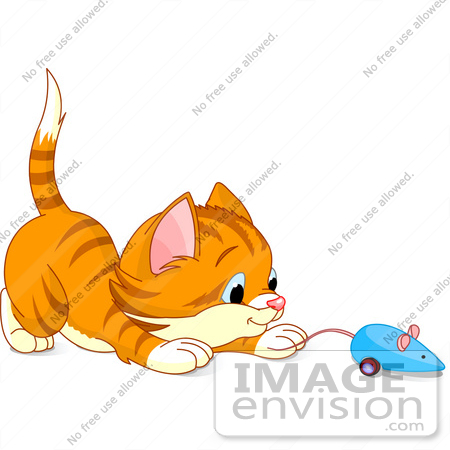 Clip Art Illustration Of A Playful Orange Kitten Playing With A Blue
