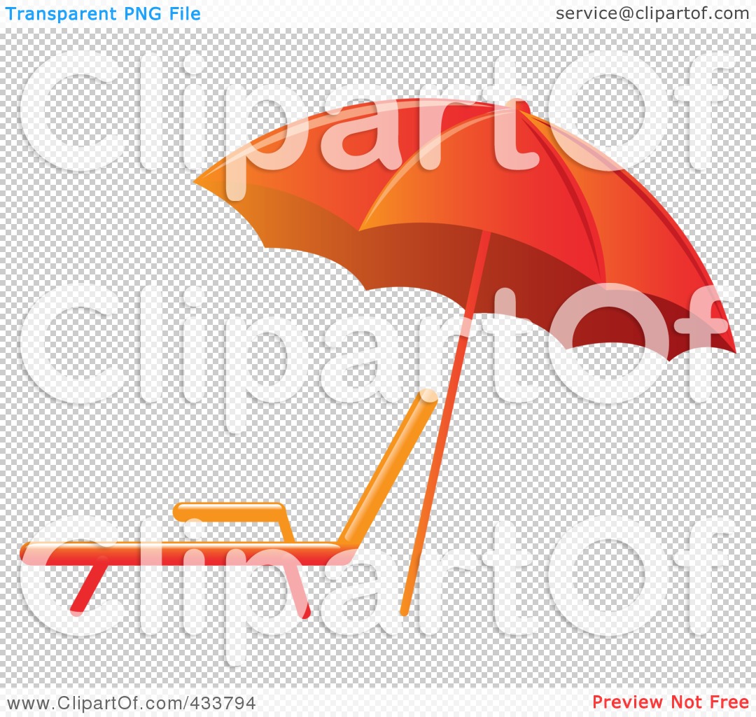 Clipart Illustration Of An Orange Beach Umbrella Over A Lounge Chair