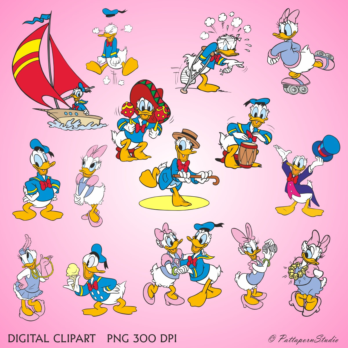 Digital Clipart Donald Duck Holiday Clip Art Party Boat Hat Dancing    