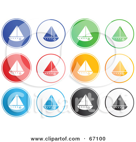 Digital Collage Of Round Colorful Sailboat Buttons