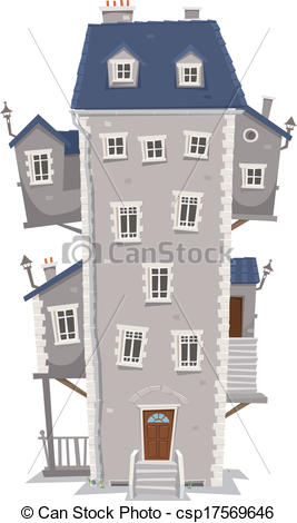 Eps Vector Of Big Tall House Building   Illustration Of A Cartoon Old