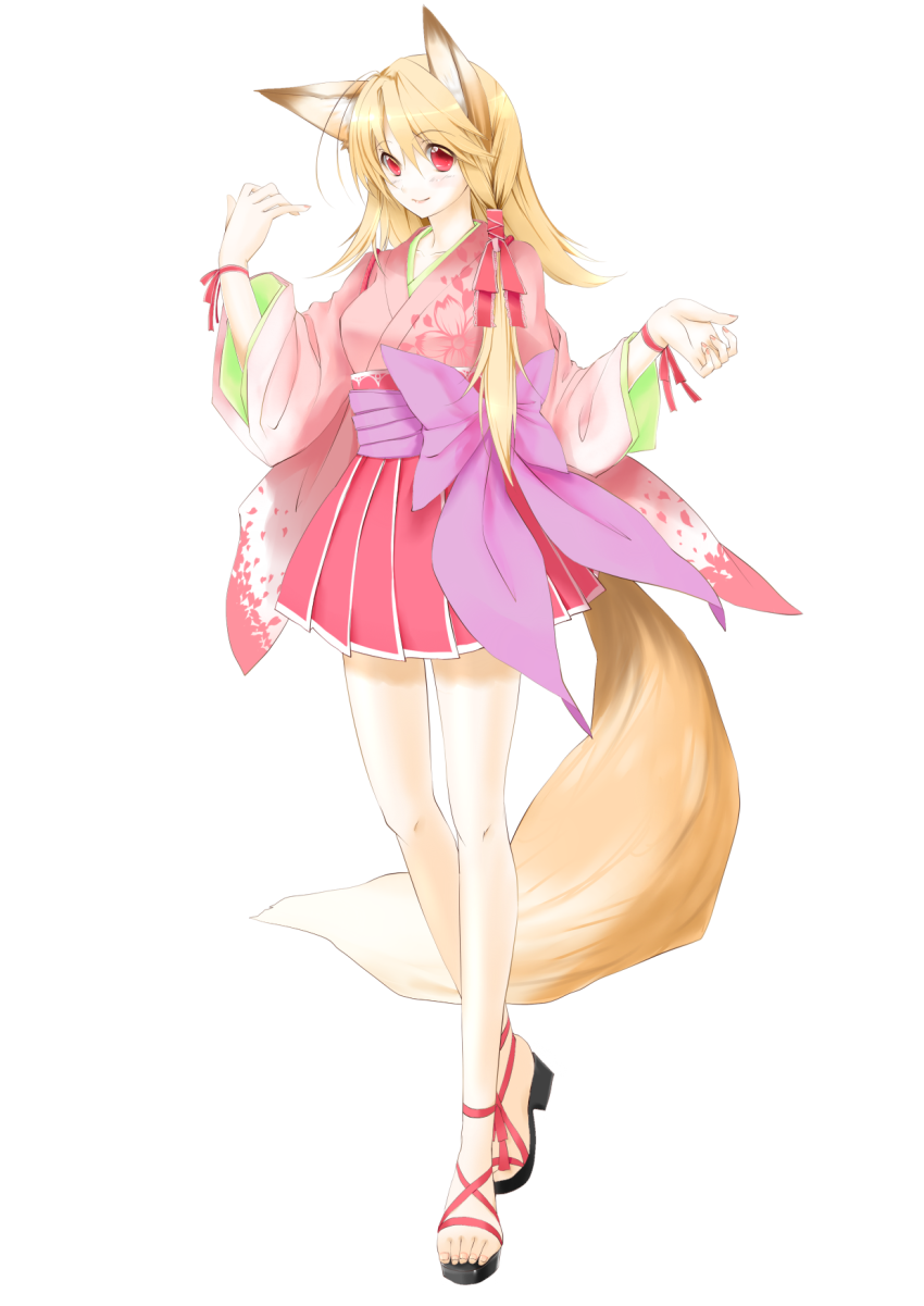 Footwear Feet Female Fox Ears Fox Tail Highres Japanese Clothes