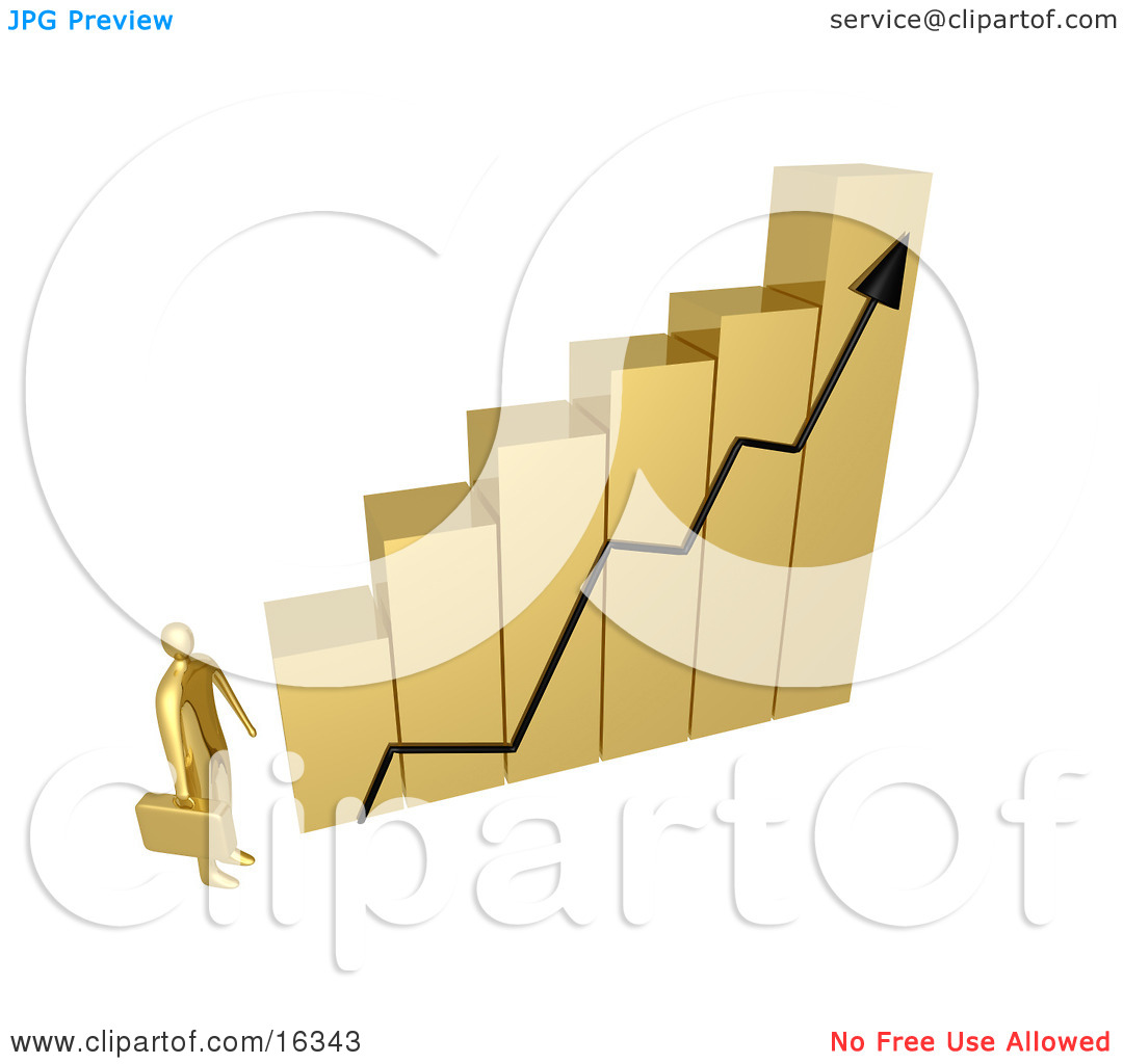Gold Businessman Carrying A Briefcase And Staring Up At A Big Golden