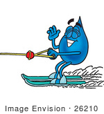     Of A Blue Waterdrop Or Tear Character Waving While Water Skiing