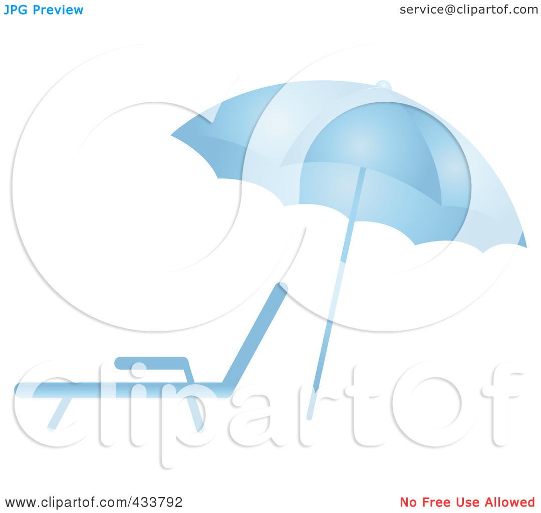Rf  Clipart Illustration Of A Blue Beach Umbrella Over A Lounge Chair