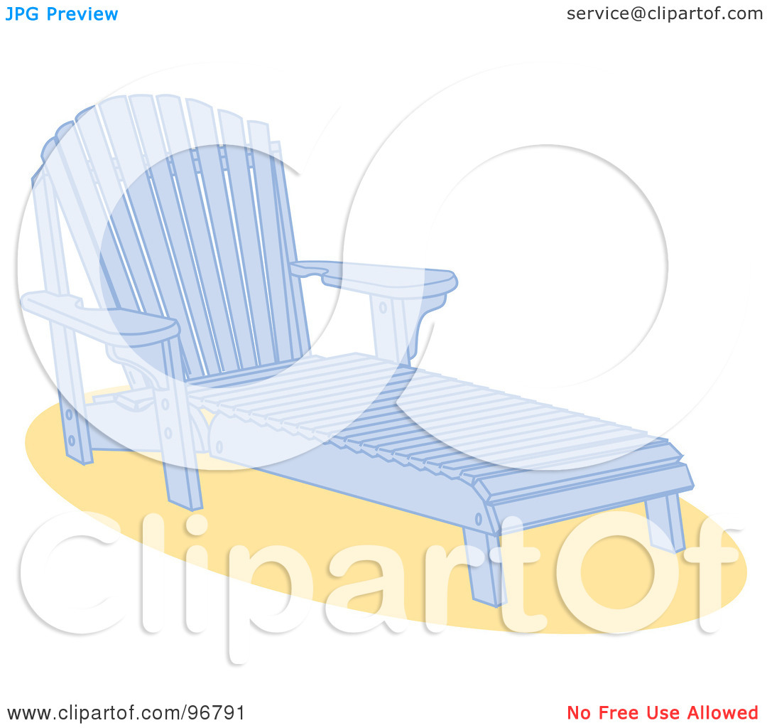 Rf  Clipart Illustration Of A Blue Wooden Beach Lounge Chair On Sand