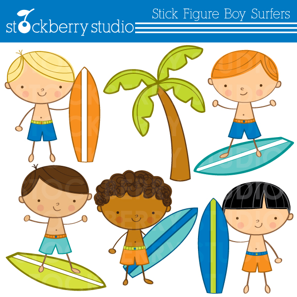 Stockberry Studio  New  Stick Figure Graduation Girls   Surfer Clipart
