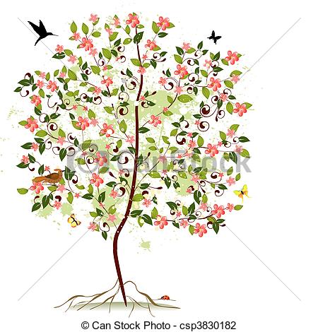 Vector Illustration Of Apple Blossom Tree Csp3830182   Search Clipart