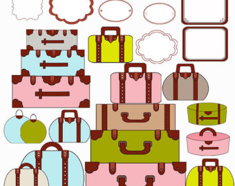 Vintage Luggage And Frames Digital Clip Art Collection 22 Elements