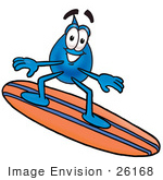     Waterdrop Or Tear Character Surfing On A Blue And Orange Surfboard