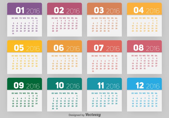 2016 Calendar Multicolor Vector 2016 Calendar Template Free Download 0
