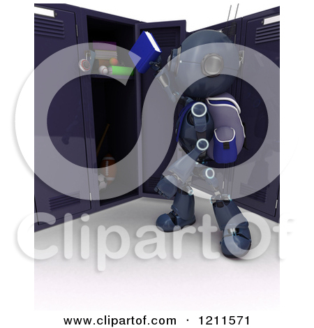 3d Blue Android Robot Reading A Book In A Library   Bomrobot