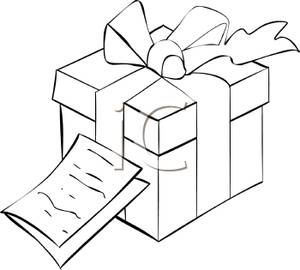 Black And White Cartoon Of A Christmas Gift With A Ribbon And A    