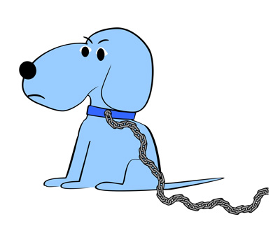 Blue Dog On A Chain   Free Clip Art