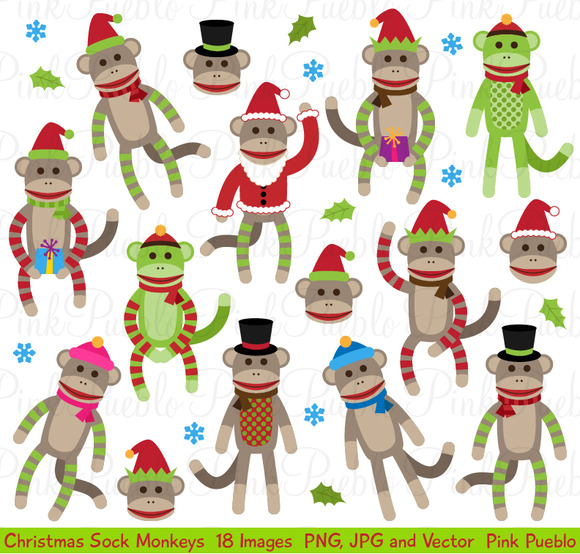 Christmas Sock Monkey Clipart Vector   Illustrations On Creative