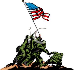 Clip Art Image  American Soldiers Raising A Flag At Iwo Jima