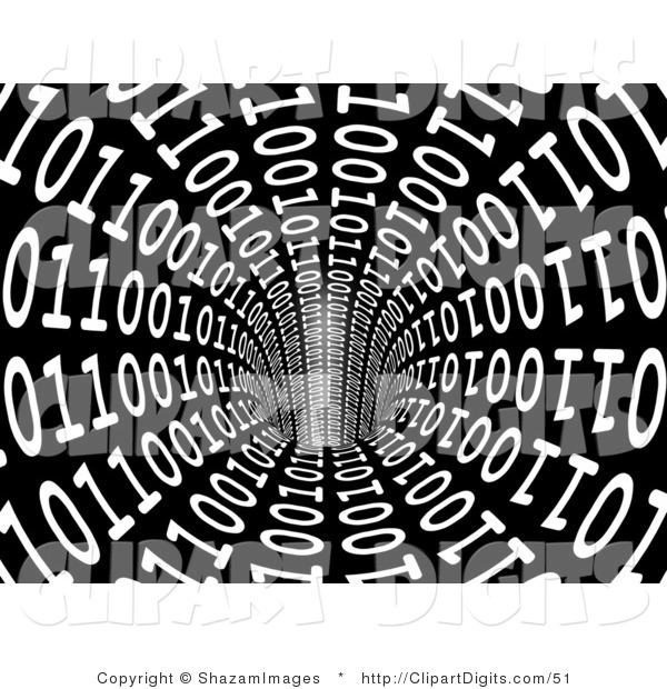 Clip Art Of 3d White Binary Code Streaming Along The Walls Of A Black